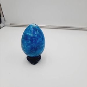 Vtg Dark Light Blue White Alabaster Egg Marble Stone Easter Spring